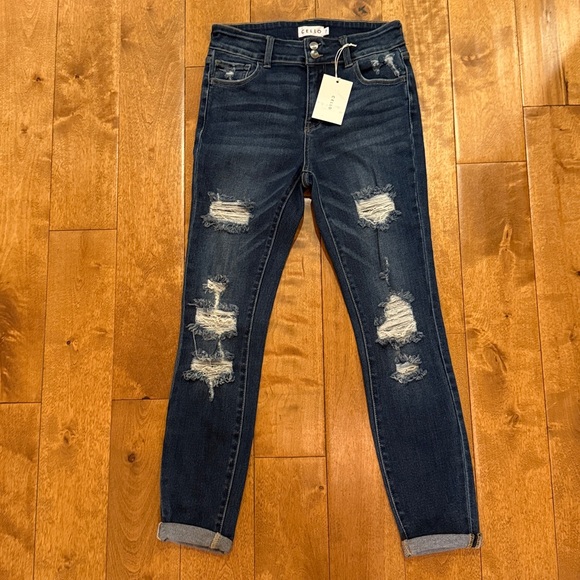 Cello Dark Blue Denim Jeans Crpped Skinny NWT - Picture 1 of 4